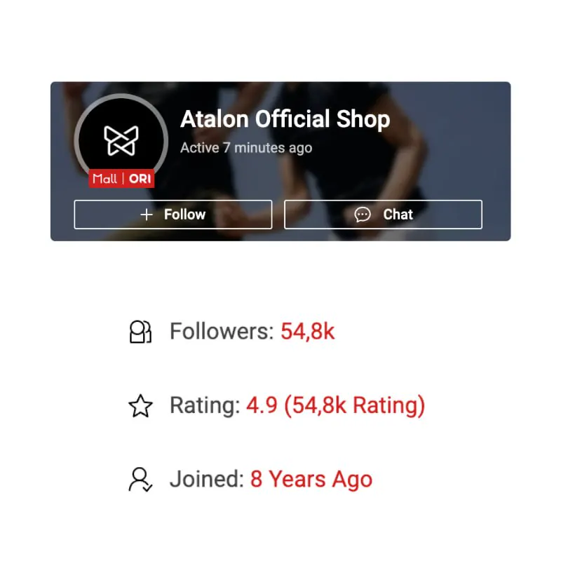 Atalon Official Shop Shopee Malaysia rating and followers proof